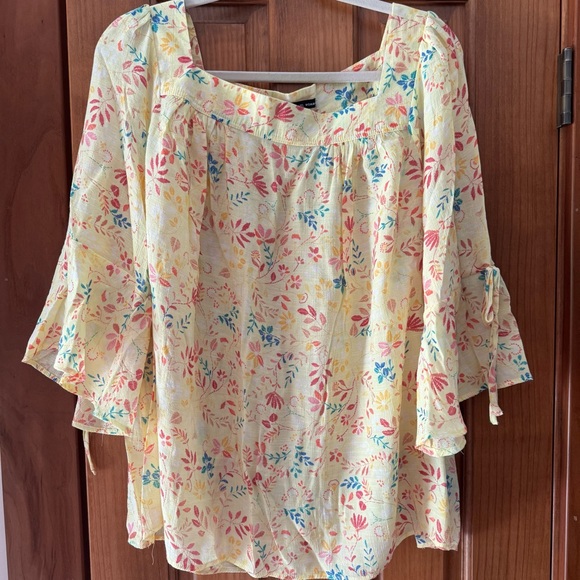 Zac & Rachel Tops - Zac & Rachel 3/4 Sleeve Square Neck Blouse Top Women’s 1X Yellow Floral Summer